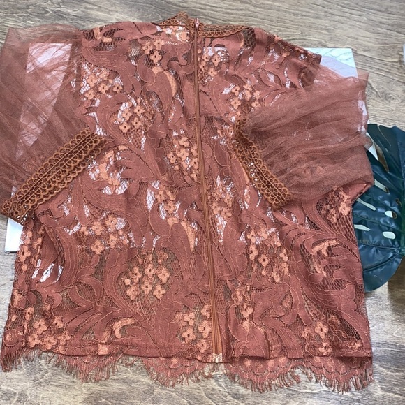 PEACH size XLarge juniors dusty rose lace top - Picture 3 of 3